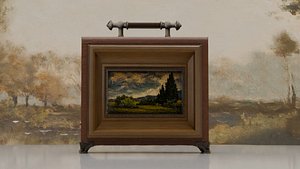 Vintage Wooden Decorative Frame with Landscape Painting box and carry beg