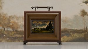 Vintage Wooden Decorative Frame with Landscape Painting box and carry beg