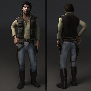 rigged han solo character biped 3d model