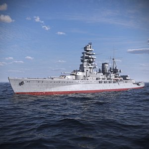IJN Nagato Battleship with Triple Gun Turrets and Superstructure Grey model