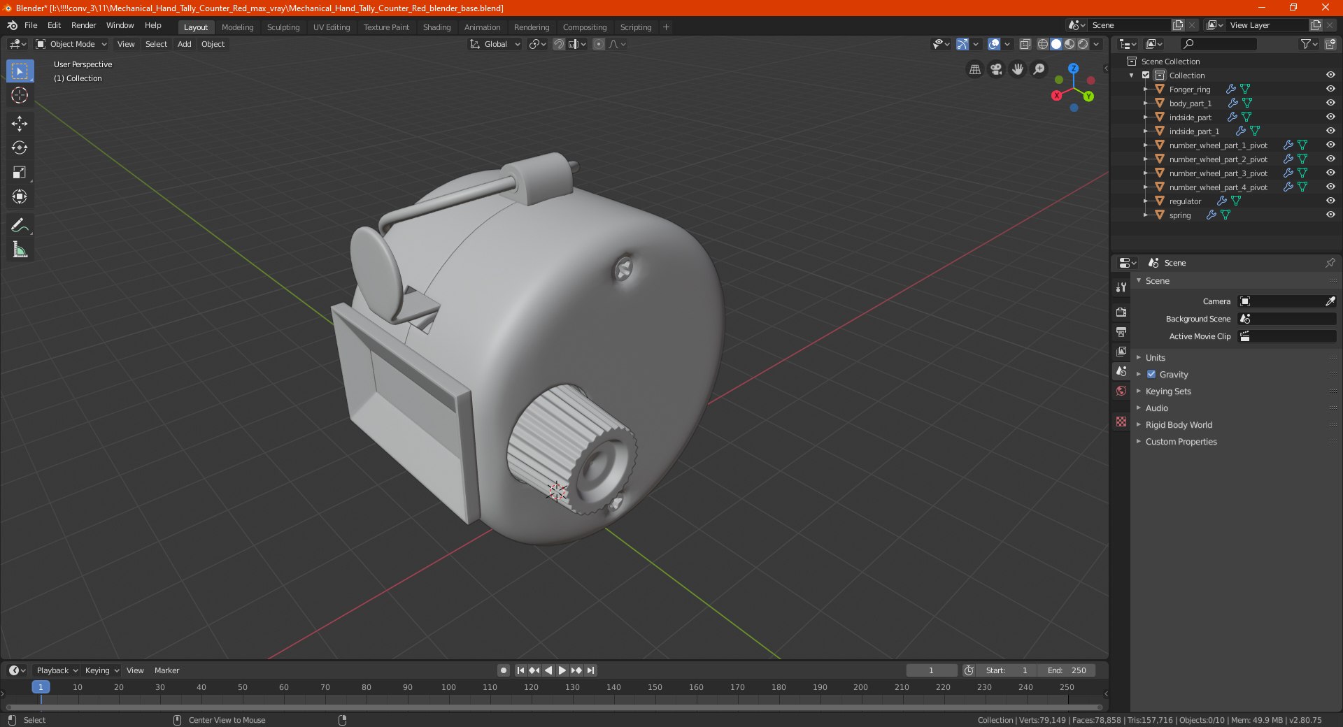 3D mechanical hand tally counter - TurboSquid 1595954