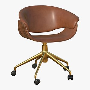3D Realistic Office Chair Brown Leather Gold model