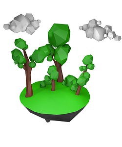 oak trees bushes 3D model