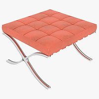 Knoll Orange Leather Barcelona Stool Ottoman