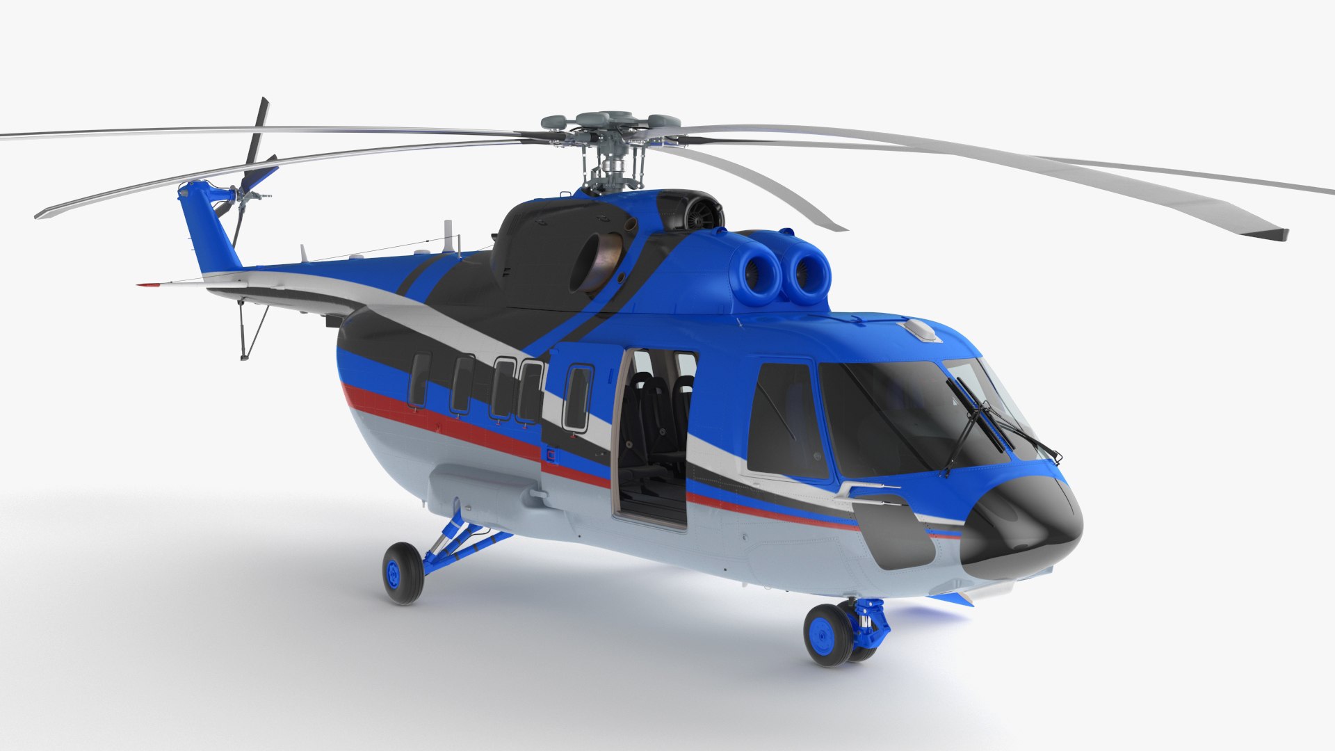 Interethnic Helicopter MI-171 A3 Blue Rigged for Maya 3D model preview