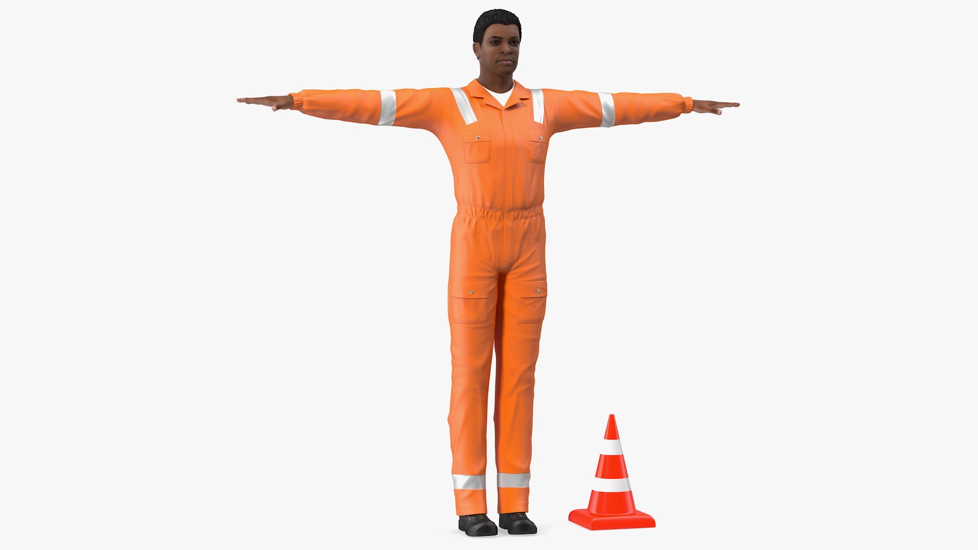 Light Skin Black Road Worker T Pose 3D model preview