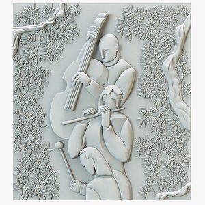 Musicians Relief Wall Panel with Olive Trees  CNC Decorative Art