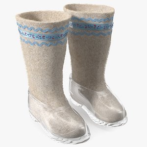 Warm White Felt Boots With Transparent Galoshes Fur