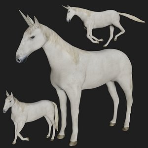 3D Rigged White Unicorn model