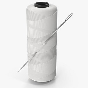 White Sewing Thread And Needle 3D