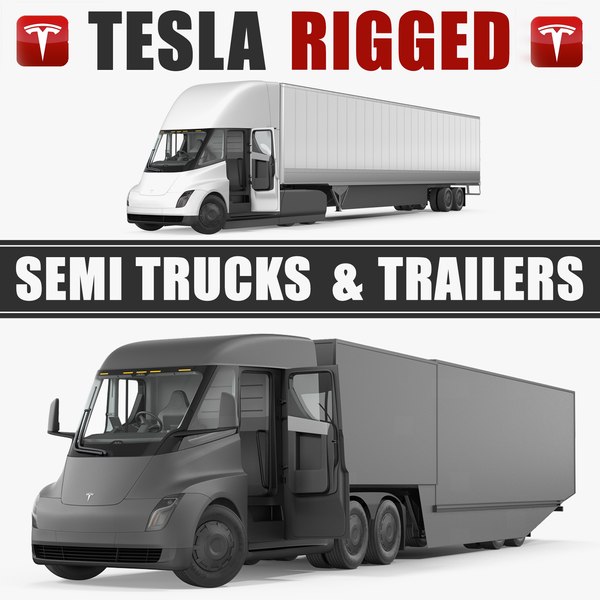 tesla semi trucks trailers 3D model