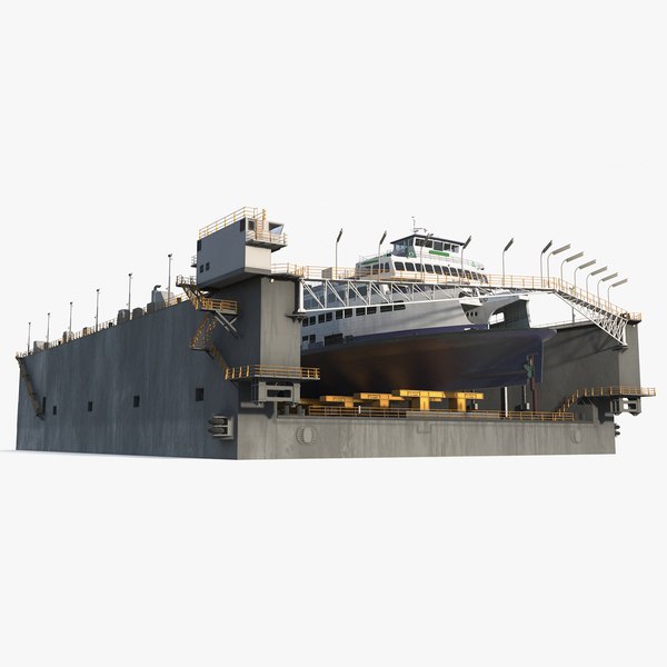 Large Ship in Floating Drydock 3D model