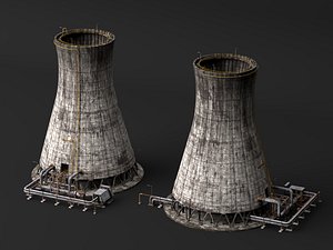 3D Industrial Cooling Tower Nuclear Power Plant Cooling System PBR model