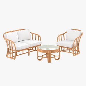 Vintage Rattan Furniture with Cushions Set