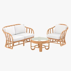 Vintage Rattan Furniture with Cushions Set