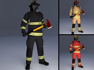3D model rigged firefighter