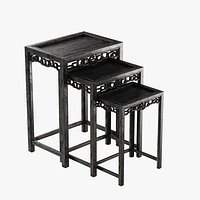 Chinese Black Lacquered Nest of Three Side Tables