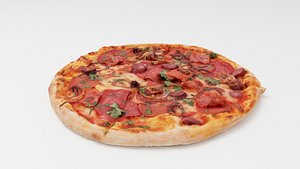 3D Pizza with onions salamy and sausage model