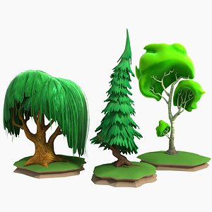 3d model willow cartoon tree