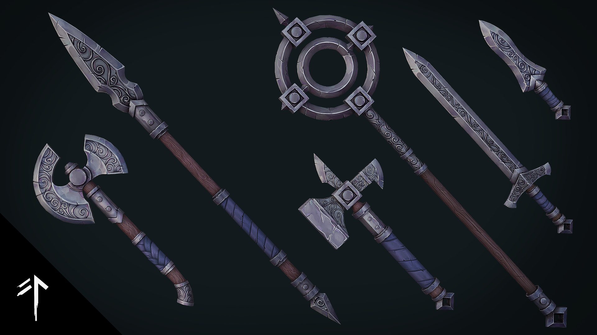 Stylized Fantasy Weapon Pack - Game Ready Hand Painted Weapons 3D model https://p.turbosquid.com/ts-thumb/OY/hVZxIq/0y/colovariation_02/png/1780830090/1920x1080/fit_q87/313f55fb5eb7ffb0f4c5629e8b9ec78a47574f8c/colovariation_02.jpg