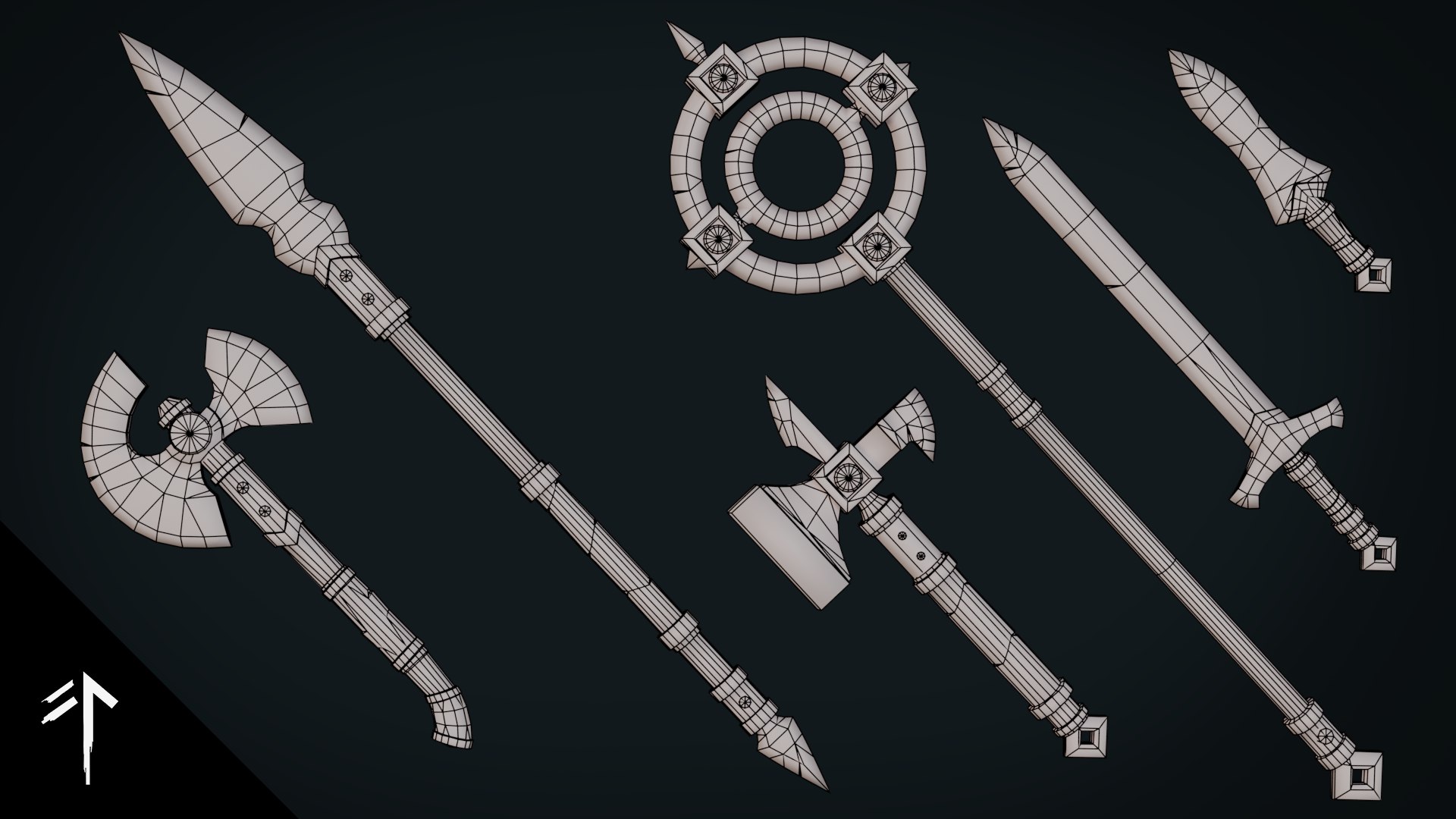 Stylized Fantasy Weapon Pack - Game Ready Hand Painted Weapons 3D model https://p.turbosquid.com/ts-thumb/OY/hVZxIq/uM/wireframe_turbosquid/png/1780830096/1920x1080/fit_q87/df213e42a9f059107a52e2741bf5db8b9072a004/wireframe_turbosquid.jpg