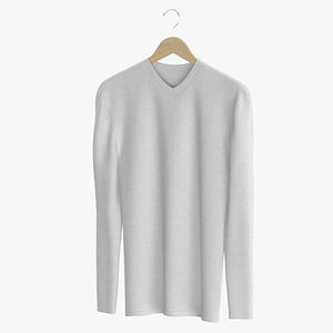 Long Sleeve Hanging Male V Neck White Blank and Branded Heather 3D model