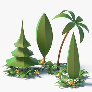 3D cartoon trees flower plant