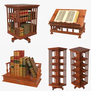 3D Antique Bookholders and Bookcases Set model