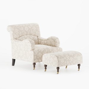 BAKER Victorian Upholstered Chair and Ottoman
