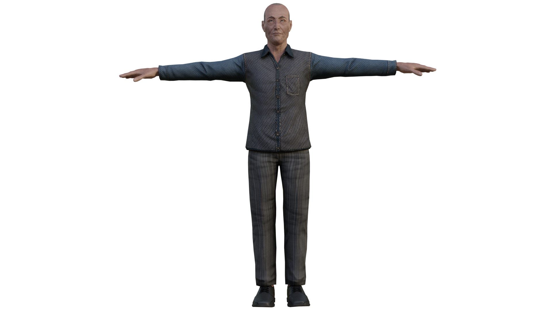3D Old Fat Man Character Casual Cloths High Quality 3D Model Low-poly