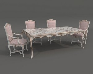 3D Classic European style Dining Table and Chairs 66