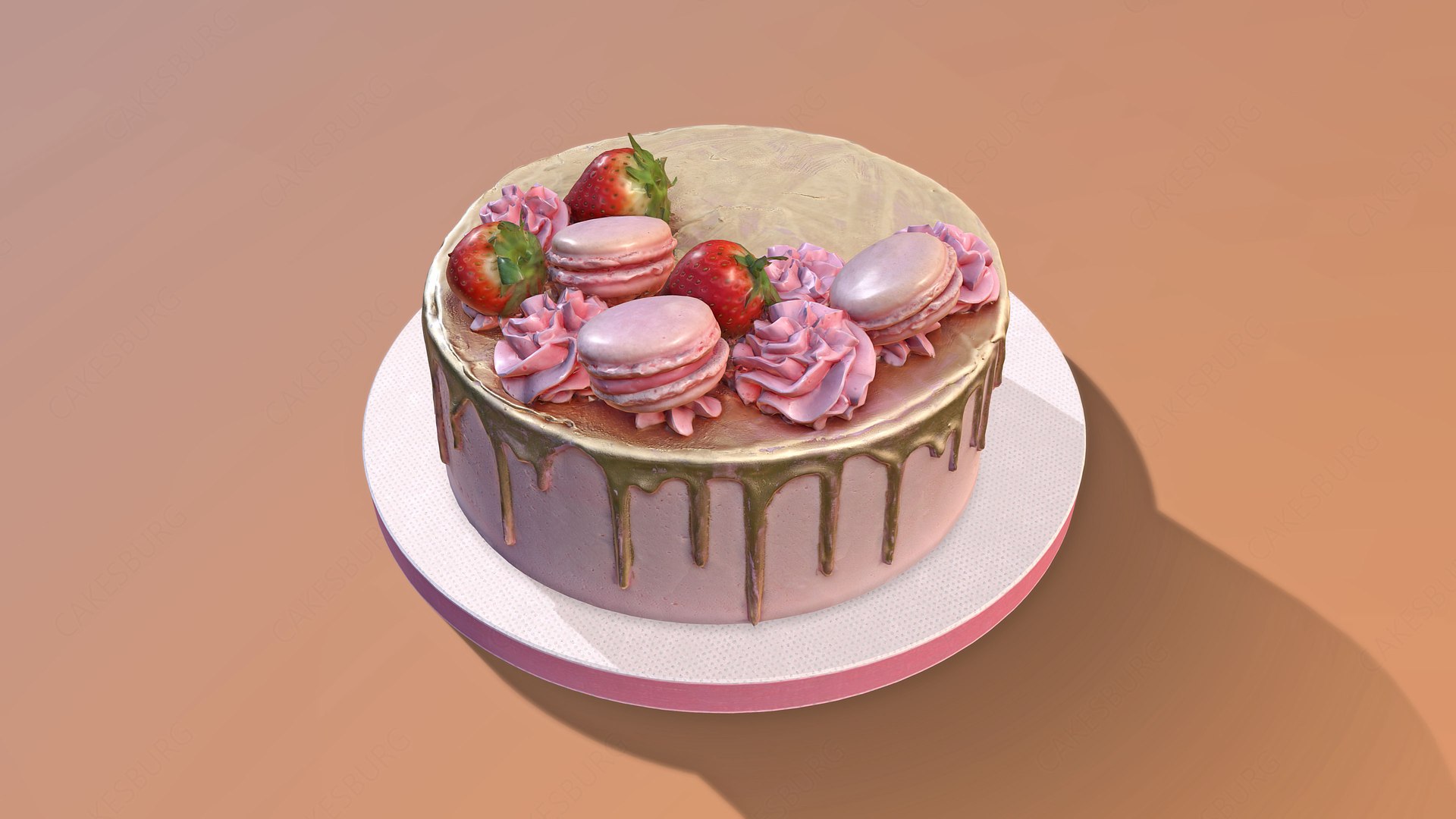 Golden Strawberry Drip Cake 3D model - TurboSquid 1888886