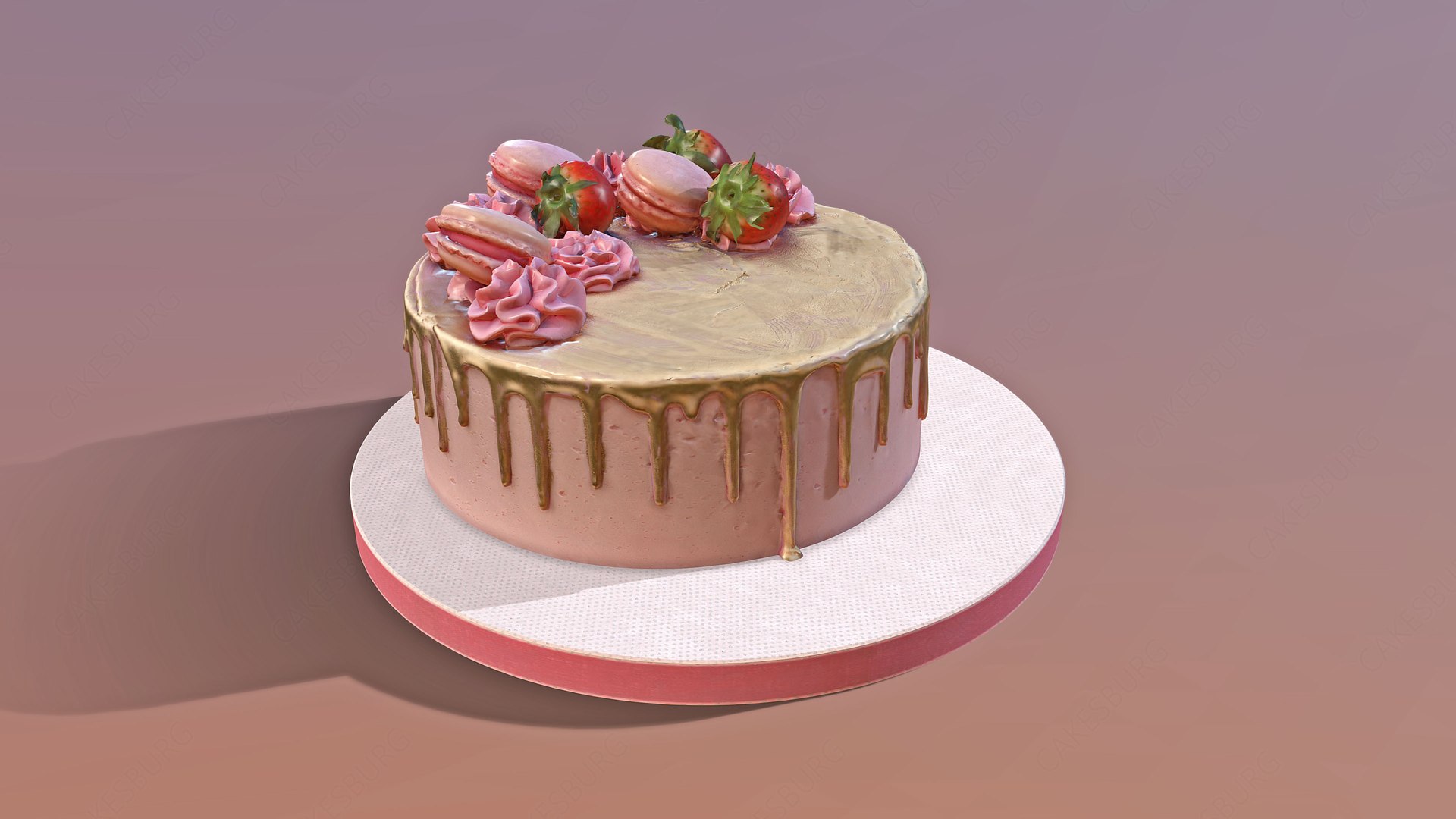 Golden Strawberry Drip Cake 3D model - TurboSquid 1888886