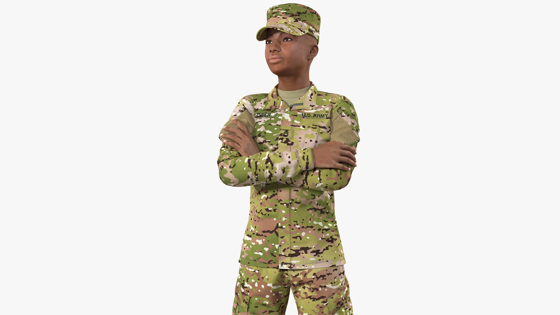 African American Female Soldier Camouflage 3D model preview