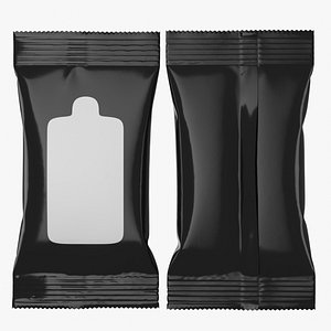 3D Glossy Black Wet Wipes Pocket Pouch Sticker Mockup 02