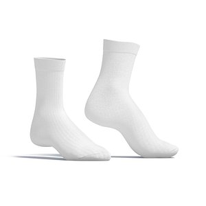 White Long Socks stand on tiptoe - fabric sox pair 3D model