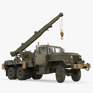 3D Army Wrecker Crane Truck Dirty Rigged model