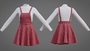 Check dungaree outfit - pinafore dress and sweater