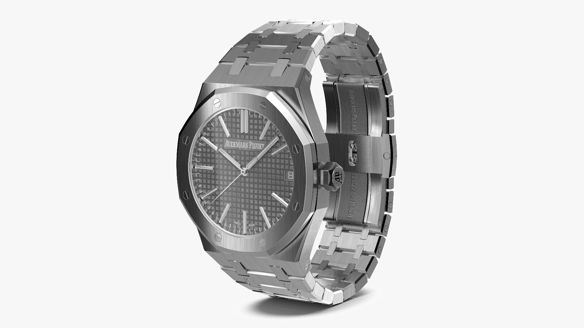 Audemars Piguet Royal Oak Grey White Gold Grande Tapisserie 3D model preview
