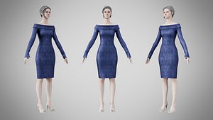 3D Dress 11 Midnight Blue Velvet With Design