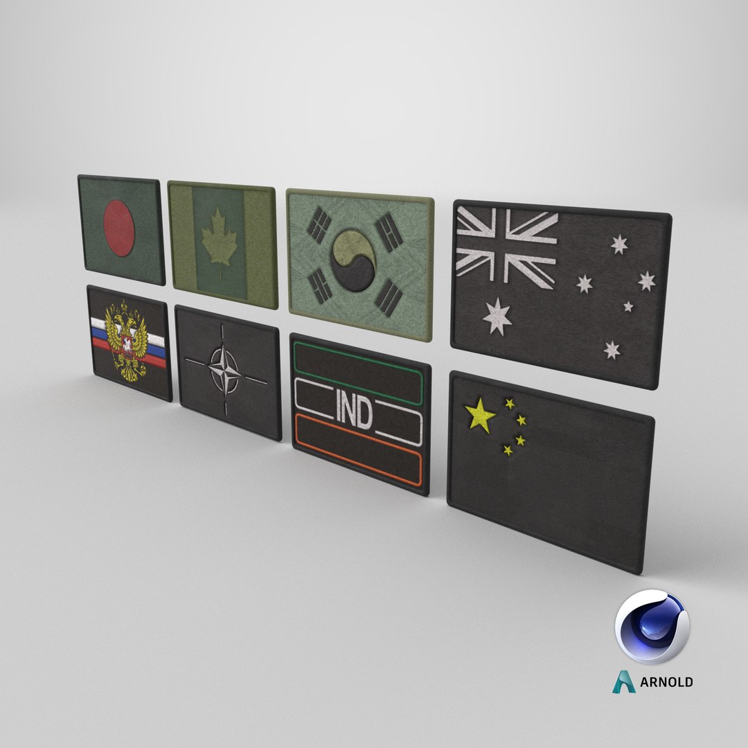 Tactical World Flag Patch Set 3D https://p.turbosquid.com/ts-thumb/Oc/R5oQUt/9x/stemcell_cinema_4d_arnold_render/png/1788870728/1920x1080/fit_q87/4560eb923ae9855e36694c6a3e66ee641896e07e/stemcell_cinema_4d_arnold_render.jpg