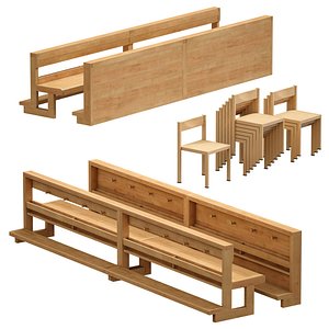 Wooden Furniture For Church Church Furniture Bench And Chair 3D model