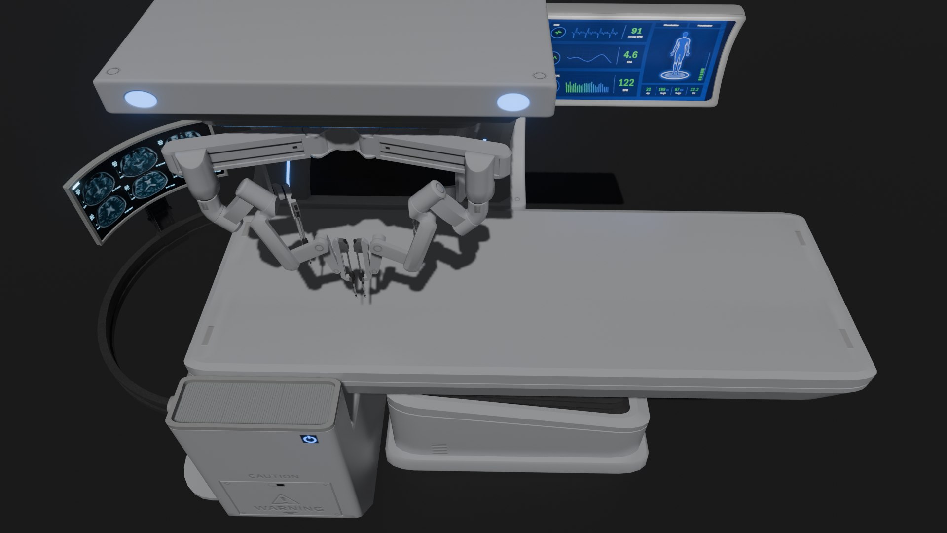 Surgical Robotic System 3D model https://p.turbosquid.com/ts-thumb/Oc/vBmKHT/Ab/surgerys5/png/1706102808/1920x1080/fit_q87/08c9c1ecc68ead1d4a7c3b86997baeb4b7fb940b/surgerys5.jpg