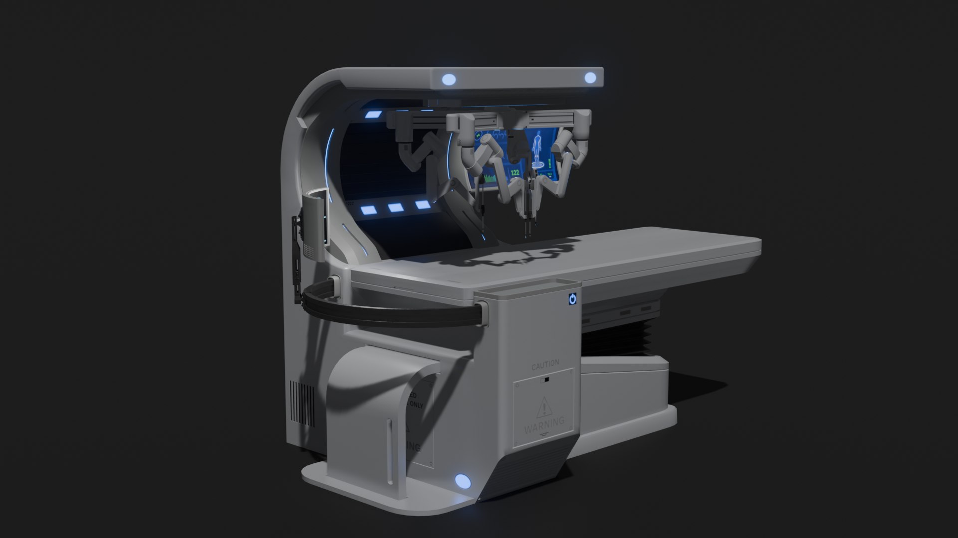 Surgical Robotic System 3D model https://p.turbosquid.com/ts-thumb/Oc/vBmKHT/Mc/surgerys3/png/1706102804/1920x1080/fit_q87/4a177bdb06c132dbd2fa75fb80c84796990f3728/surgerys3.jpg