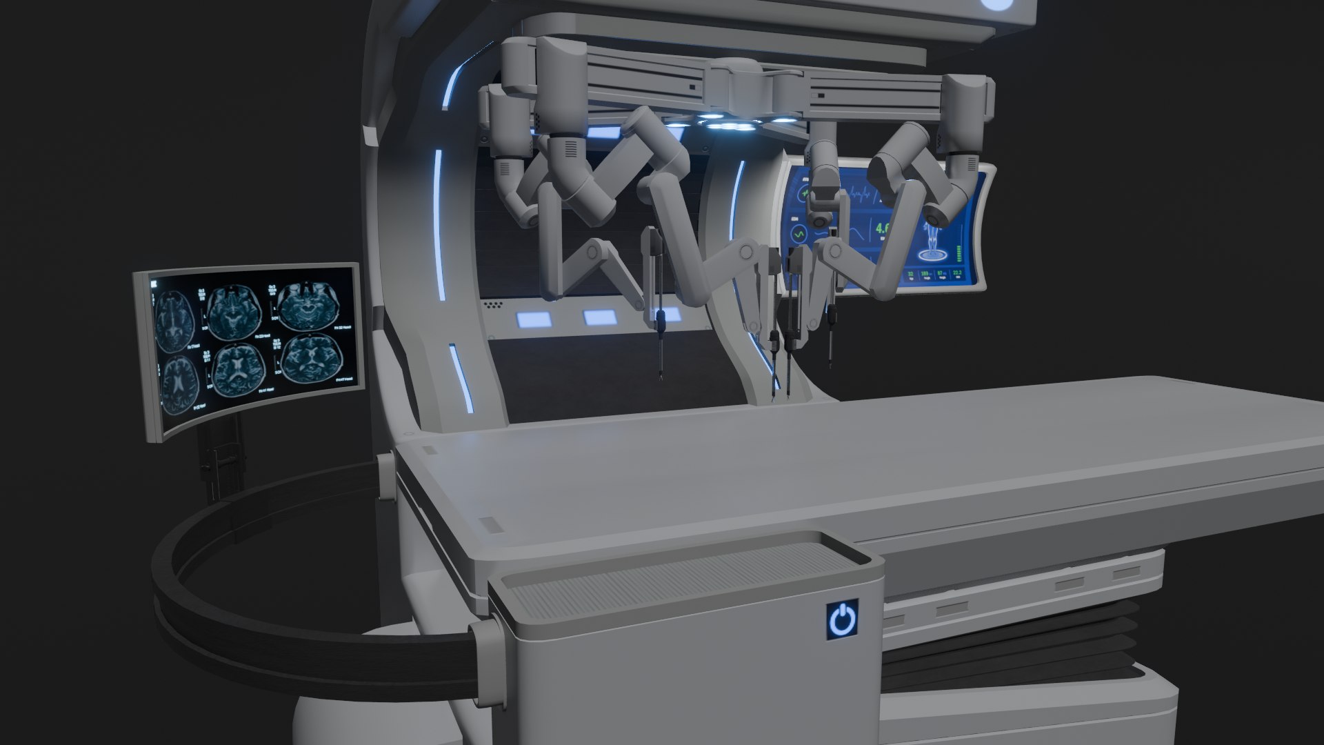 Surgical Robotic System 3D model https://p.turbosquid.com/ts-thumb/Oc/vBmKHT/pC/surgerys13/png/1706102817/1920x1080/fit_q87/c3ea6dfbd9fa1a29615efd7aa4c9b9a196732591/surgerys13.jpg