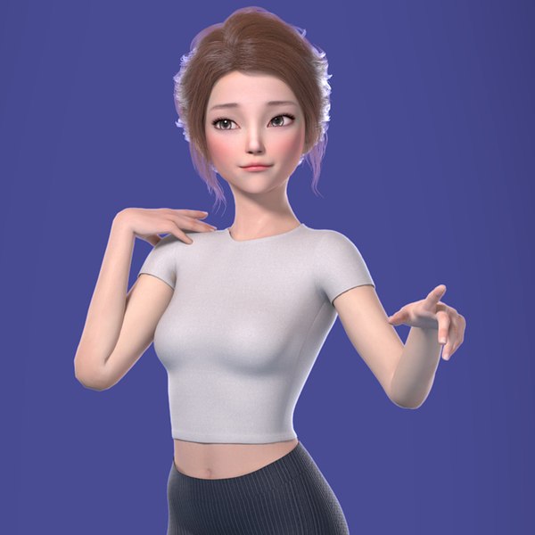 3D Cartoon Girl Female Student rigged 3D