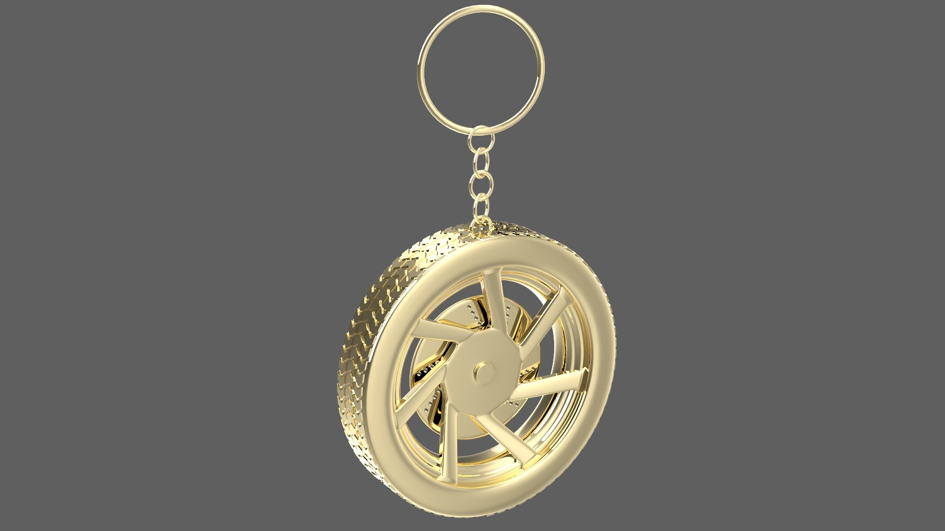 3D Model Simple Pure Gold Wheel 3 Keychain - TurboSquid 2390425