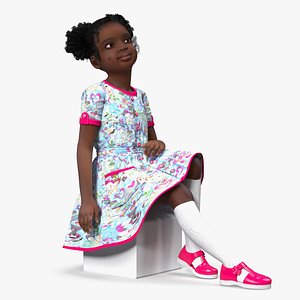Black Child Girl Sitting Pose 3D