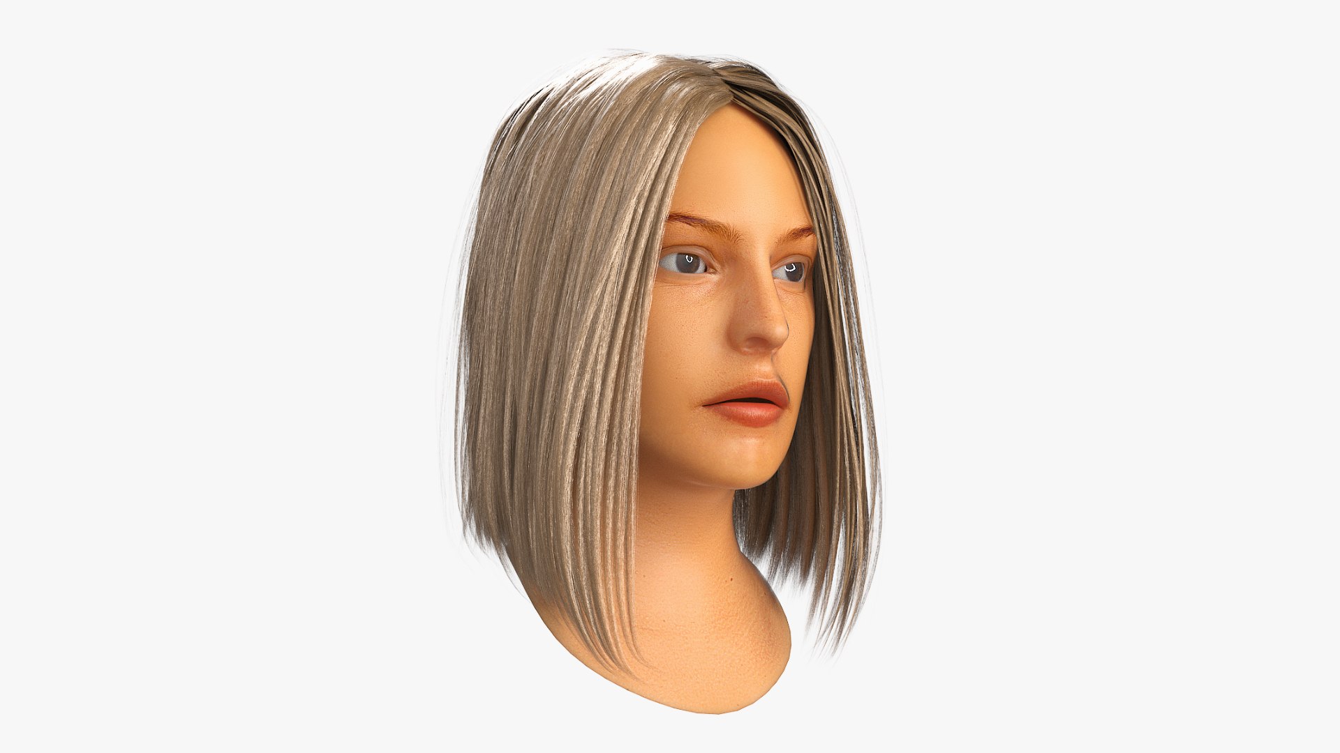 Mediterranean Woman Head with Brown Hair 3D model for industrial visualization, technical presentation, simulation, product rendering, and animation