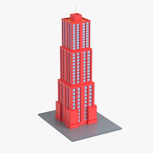 3D Stylized Cartoon Skyscraper Low Poly Red model
